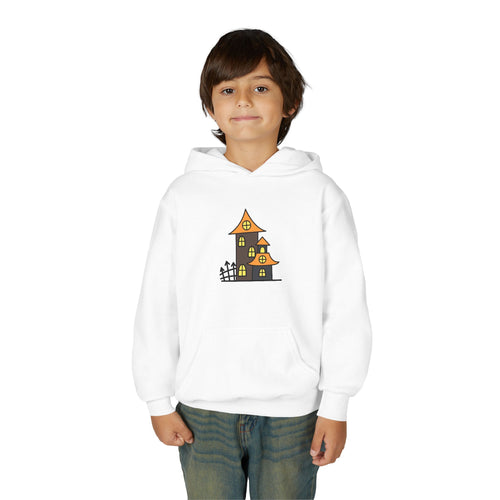 Halloween Haunted House Youth Hoodie, Spooky Sweatshirt, Fall Fashion, Trick or Treat Gift, Cozy Halloween Apparel
